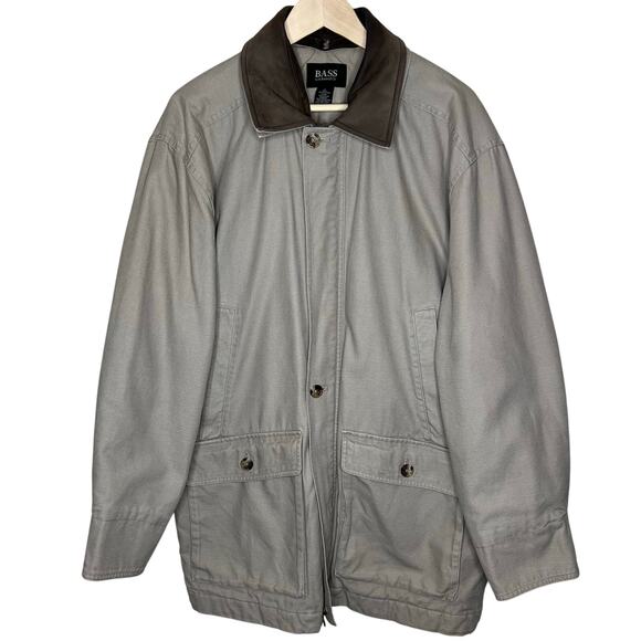GH Bass Barn Chore Jacket Large Mens Quilted Canvas Leather Collar Outdoor Coat - Picture 1 of 12